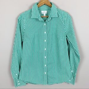 J CREW Green + White Button Down Top